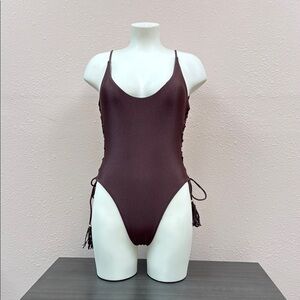 Elegant Brown One-Piece Swimsuit